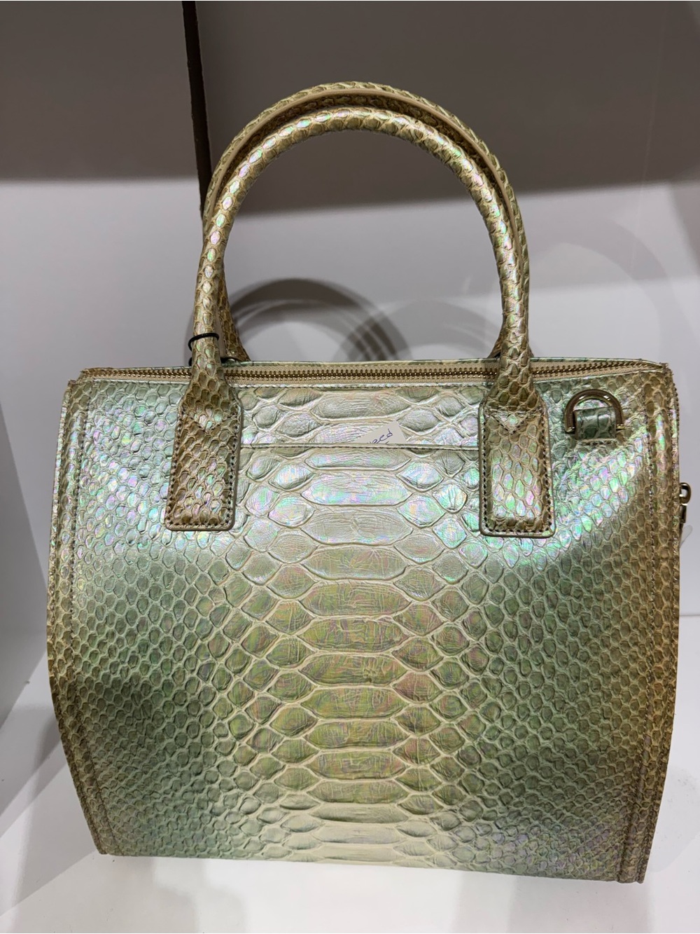 Brahmin Caroline Iridescent Gold Snake-Embossed Satchel